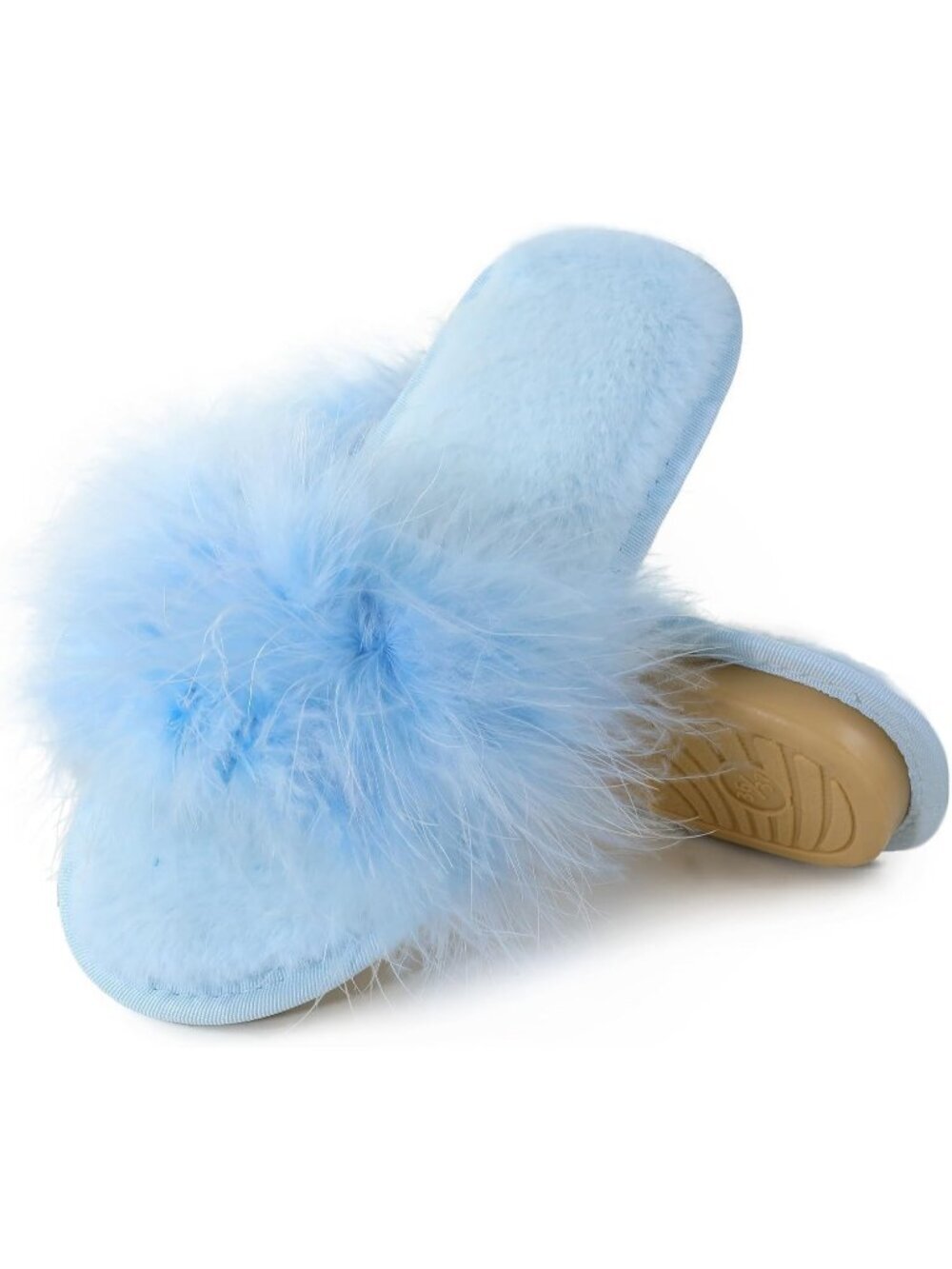Women's Light Blue Furry Fuzzy Memory Foam Fluffy Open Toe Soft Slipper Shoes